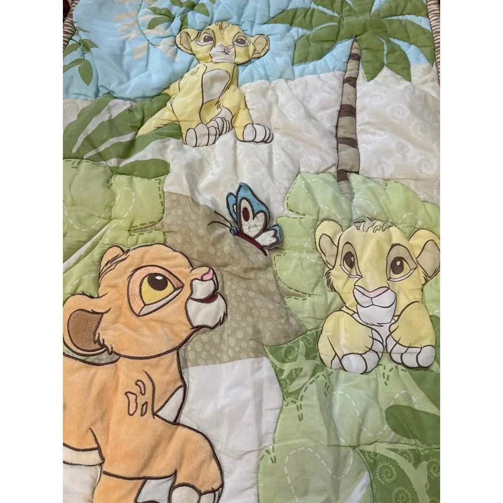 Disney Lion King Simba Jungle Safari Baby Quilt Blanket Applique Green Brown